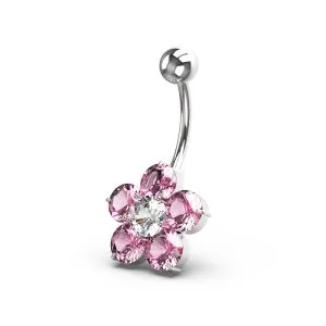 Jeweled Flower Non Dangling Navel Bar