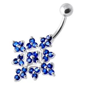 Multi Jeweled Big Flower Non Dangling Belly Bar