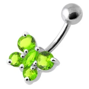 Round Jeweled Butterfly Non Dangling Navel Belly Bar