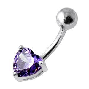 Single Jeweled Heart in Claw Setting Navel Belly Bar