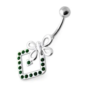 Butterfly Bow in Jeweled Angle Square Navel Bar