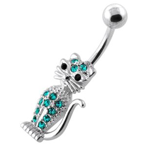 Jeweled Cat silver belly bar