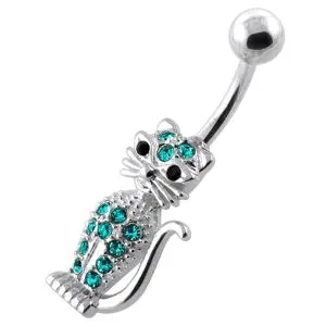Jeweled Cat silver belly bar