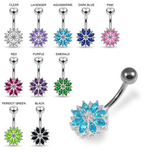 Elegant 925 Sterling Silver Blossom Design Navel Belly Bar