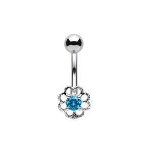 925 Sterling Silver Flower CZ Dangle Belly Button Ring – 14G | Titanium or Surgical Steel Bar