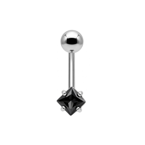 Black princess-cut cubic zirconia belly button ring silver PBN1212.
