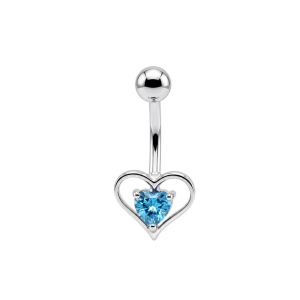 925 Sterling Silver Heart CZ Belly Button Ring – 14G | Titanium or Surgical Steel Bar