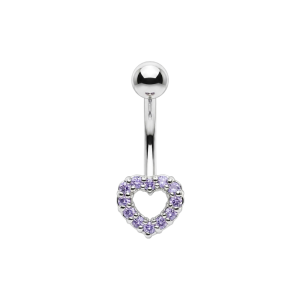 925 Sterling Silver Open Heart CZ Belly Button Ring | Titanium G23 or 316L Surgical Steel Bar