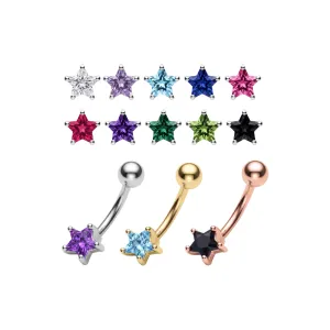 925 Sterling Silver Star CZ Belly Button Ring with Titanium G23 or 316L Surgical Steel Bar