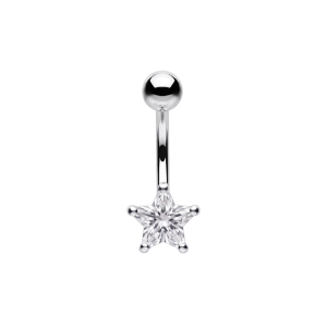 925 Sterling Silver Star CZ Belly Button Ring | Titanium G23 or 316L Surgical Steel Bar