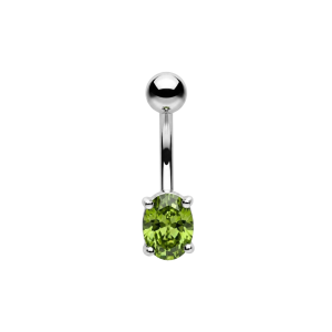 925 Sterling Silver Oval CZ Belly Button Ring | Titanium G23 or 316L Surgical Steel Bar