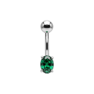 925 Sterling Silver Petite Oval CZ Belly Button Ring with Dark Green CZ stone