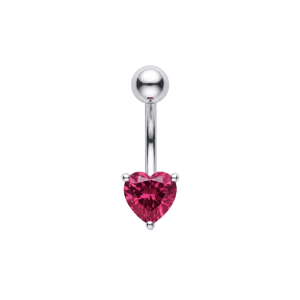 925 Sterling Silver Heart CZ Belly Button Ring | Titanium G23 or 316L Surgical Steel Bar