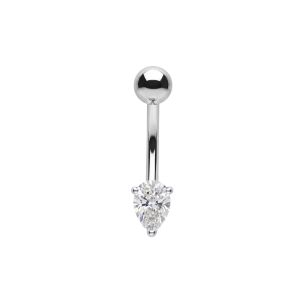 925 Sterling Silver Pear CZ Belly Button Ring | Titanium G23 or 316L Surgical Steel Bar