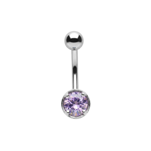 925 Sterling Silver Round Solitaire CZ Belly Button Ring with Lavender CZ stone