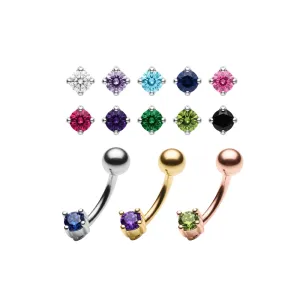 925 Sterling Silver Petite Round Solitaire CZ Belly Button Ring | Titanium G23 or 316L Surgical Steel Bar
