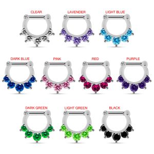 925 Sterling Silver 5 Paved Gems Septum Piercing