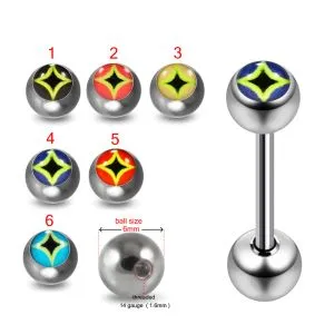 316L Surgical Steel 14G Threaded Straight Bar With Diamond Design Logo balls