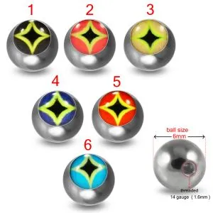 316L Surgical Steel 14G Threaded Diamond Design Logo balls