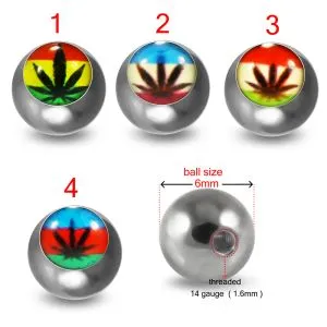 316L Surgical Steel 14G Threaded marijuana Logo balls