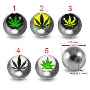 316L Surgical Steel 14G Threaded Marijuana Design Logo balls