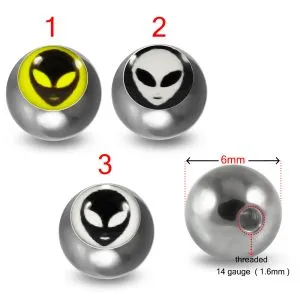316L Surgical Steel 14G Threaded Alien Face Logo balls