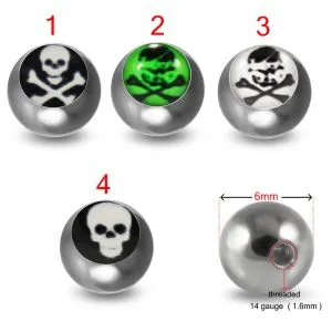 316L Surgical Steel 14G Threaded Pirates Logo balls