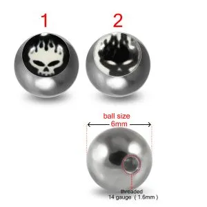 316L Surgical Steel 14G Threaded Burning Skull Logo balls