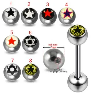 316L Surgical Steel 14G 14MM Threaded Straight Bar With Star Logo balls