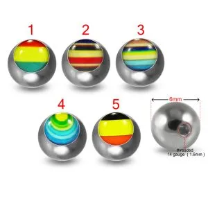 316L Surgical Steel 14G Threaded Flag Logo balls