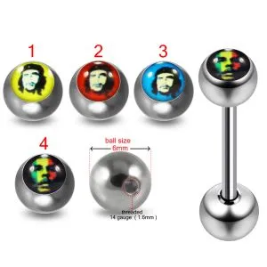 316L Surgical Steel 14G 14MM Threaded Straight Bar With Che Guevara Logo balls
