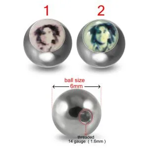 316L Surgical Steel 14G Threaded Che Guevara Face Logo balls