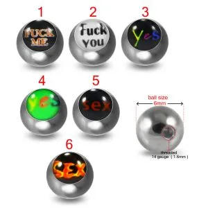 316L Surgical Steel 14G Threaded Words Written Logo balls