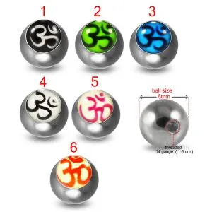316L Surgical Steel 14G Threaded Ohm Symbol Logo balls
