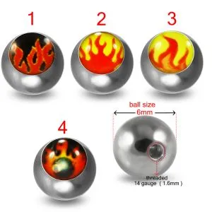 316L Surgical Steel 14G Threaded Fire Logo balls