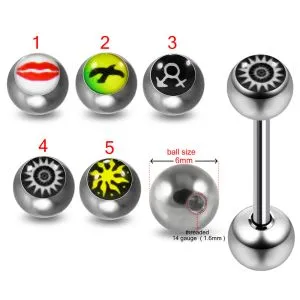 316L Surgical Steel 14G 14MM Threaded Straight Bar With Design Logo balls