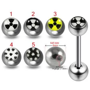 316L Surgical Steel 14G 14MM Threaded Straight Bar With Fan Logo balls