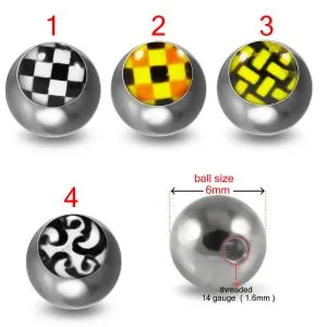 316L Surgical Steel 14G Threaded Checked Logo balls