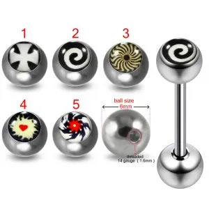 316L Surgical Steel 14G 14MM Threaded Straight Bar With Black & White Logo Balls