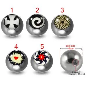 316L Surgical Steel 14G Threaded Black & White Logo Balls