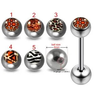 316L Surgical Steel 14G 14MM Threaded Straight Bar With Skin Logo Balls