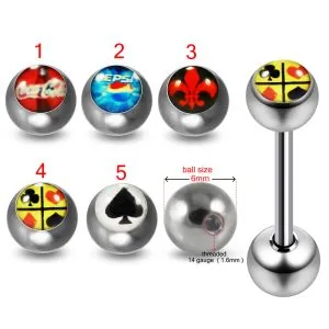 316L Surgical Steel 14G 14MM Threaded Straight Bar With Mixed Design Logo Balls