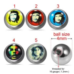 316L Surgical Steel 16G Threaded Che Guevara Logo balls