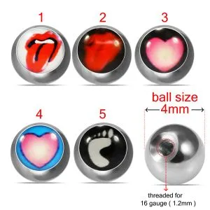 316L Surgical Steel 16G Threaded Tongue Out And Emojis Logo Balls