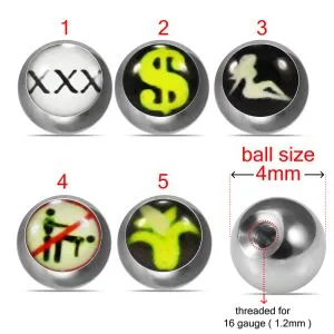 316L Surgical Steel 16G Threaded Logo balls