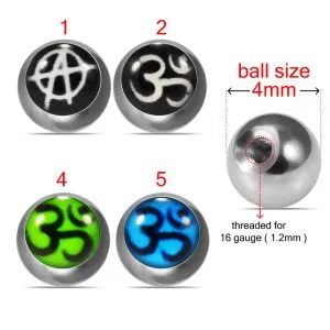 316L Surgical Steel 16G Threaded Ohm Symbol Logo balls