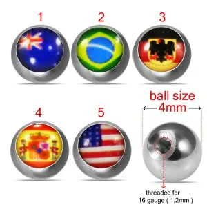 316L Surgical Steel 16G Threaded Flag Logo 4mm Balls