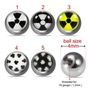 316L Surgical Steel 16G Threaded Fan Logo balls