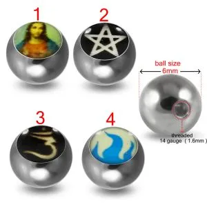 316L Surgical Steel 14G Threaded Religious Logo balls