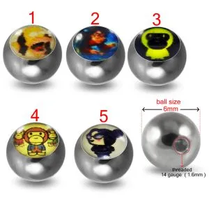 316L Surgical Steel 14G Threaded Cartoon Mix Logo balls